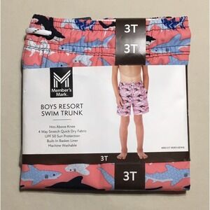 Boys Resort Swim Trunks With Built-In Liner By Member's Mark 3T Sharks